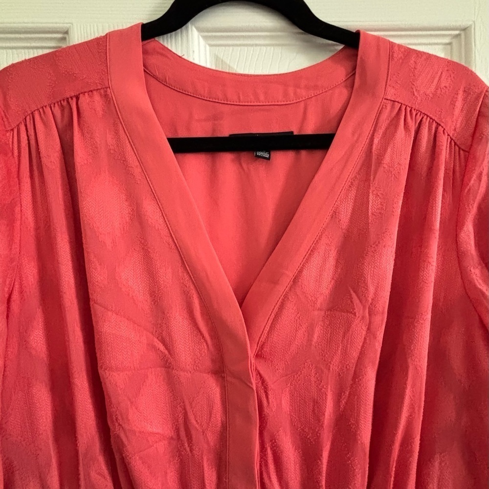NWOT Eva Longoria Red/Orane Asymmetrical Ruffled Sundress with Flutter Sleeves - Picture 3 of 5